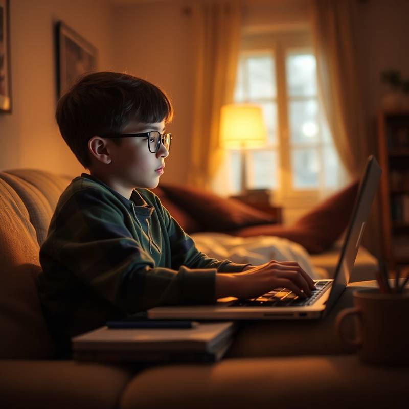Student studying online with a laptop